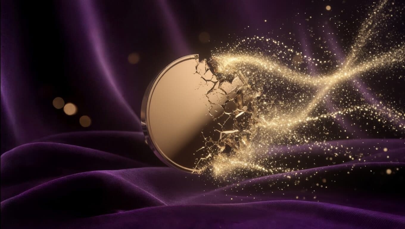 Crypto token cracking apart and dissolving into golden particles, symbolizing supply reduction through deflation